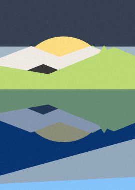 Geometrik peyzaj üretken sanat afişi çizimi