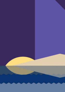Geometrik peyzaj üretken sanat afişi çizimi
