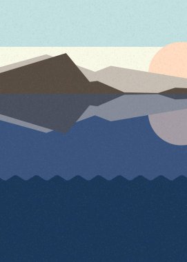 Geometrik peyzaj üretken sanat afişi çizimi