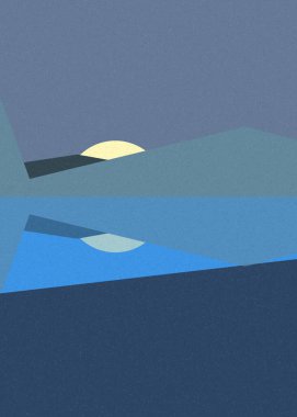 Geometrik peyzaj üretken sanat afişi çizimi