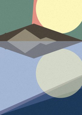 Geometrik peyzaj üretken sanat afişi çizimi