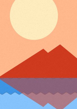 Geometrik peyzaj üretken sanat afişi çizimi