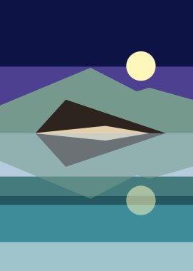 Geometrik peyzaj üretken sanat afişi çizimi