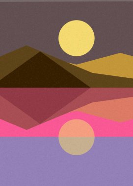 Geometrik peyzaj üretken sanat afişi çizimi