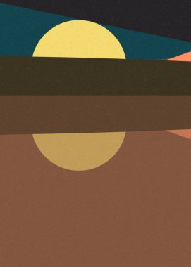 Geometrik peyzaj üretken sanat afişi çizimi