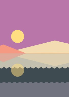 Geometrik peyzaj üretken sanat afişi çizimi