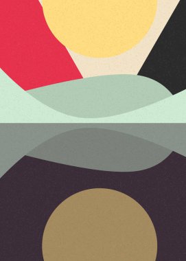 Geometrik peyzaj üretken sanat afişi çizimi