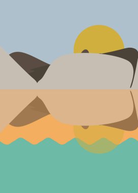 Geometrik peyzaj üretken sanat afişi çizimi