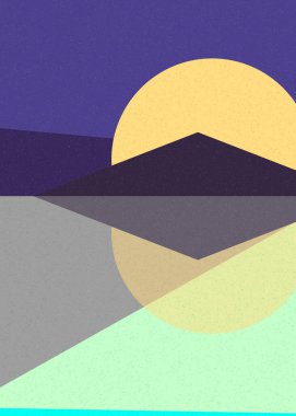 Geometrik peyzaj üretken sanat afişi çizimi