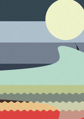 Geometrik peyzaj üretken sanat afişi çizimi