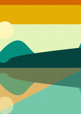 Geometrik peyzaj üretken sanat afişi çizimi