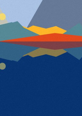 Geometrik peyzaj üretken sanat afişi çizimi