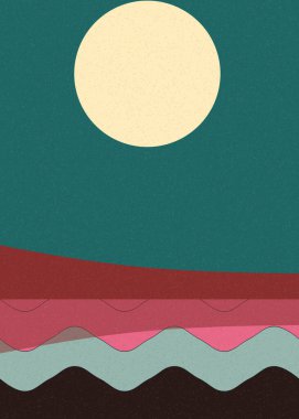 Geometrik peyzaj üretken sanat afişi çizimi