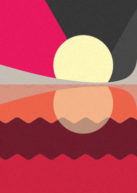 Geometrik peyzaj üretken sanat afişi çizimi