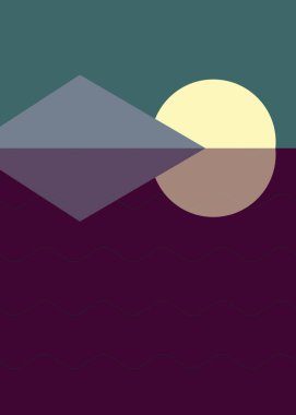 Geometrik peyzaj üretken sanat afişi çizimi