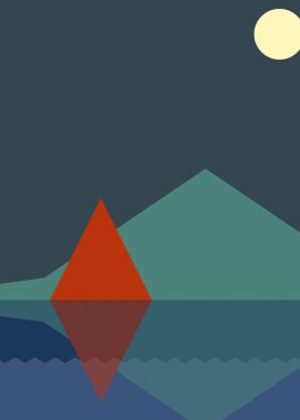 Geometrik peyzaj üretken sanat afişi çizimi