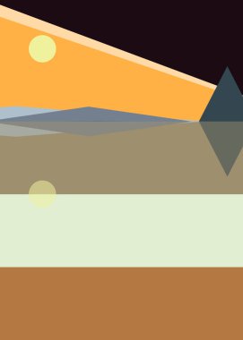 Geometrik peyzaj üretken sanat afişi çizimi