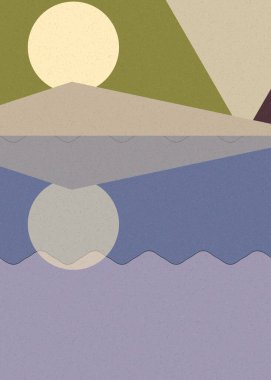 Geometrik peyzaj üretken sanat afişi çizimi