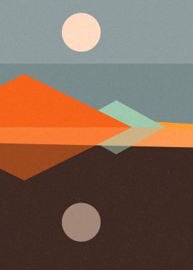 Geometrik peyzaj üretken sanat afişi çizimi