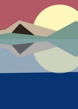 Geometrik peyzaj üretken sanat afişi çizimi