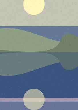 Geometrik peyzaj üretken sanat afişi çizimi