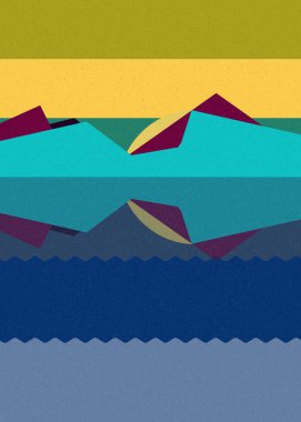 Geometrik peyzaj üretken sanat afişi çizimi