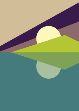 Geometrik peyzaj üretken sanat afişi çizimi