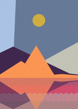 Geometrik peyzaj üretken sanat afişi çizimi