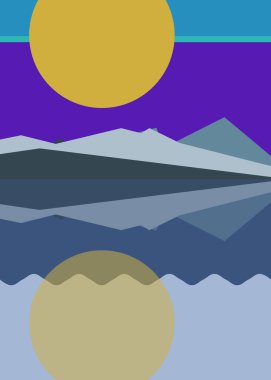 Geometrik peyzaj üretken sanat afişi çizimi