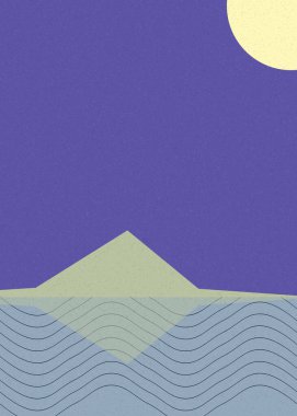 Geometrik peyzaj üretken sanat afişi çizimi