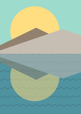 Geometrik peyzaj üretken sanat afişi çizimi