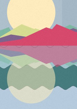 Geometrik peyzaj üretken sanat afişi çizimi