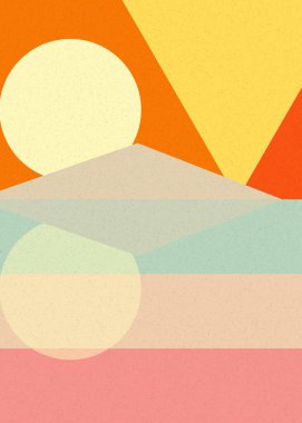 Geometrik peyzaj üretken sanat afişi çizimi