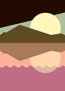 Geometrik peyzaj üretken sanat afişi çizimi