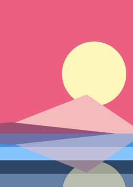 Geometrik peyzaj üretken sanat afişi çizimi