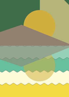 Geometrik peyzaj üretken sanat afişi çizimi