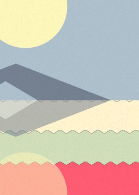 Geometrik peyzaj üretken sanat afişi çizimi