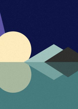 Geometrik peyzaj üretken sanat afişi çizimi