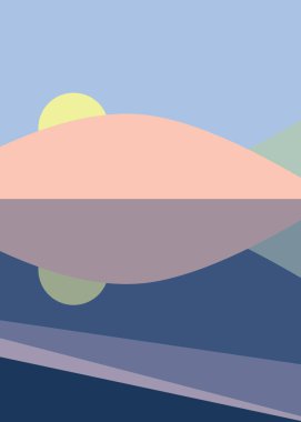 Geometrik peyzaj üretken sanat afişi çizimi