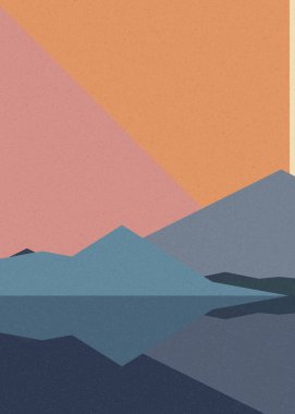 Geometrik peyzaj üretken sanat afişi çizimi