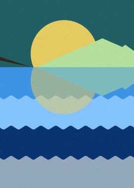 Geometrik peyzaj üretken sanat afişi çizimi