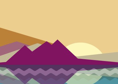 Geometrik peyzaj üretken sanat afişi çizimi