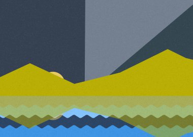 Geometrik peyzaj üretken sanat afişi çizimi