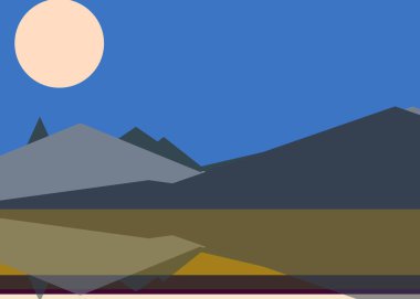 Geometrik peyzaj üretken sanat afişi çizimi