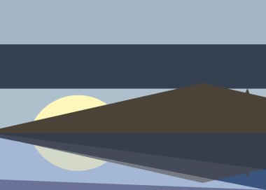 Geometrik peyzaj üretken sanat afişi çizimi