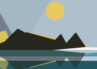 Geometrik peyzaj üretken sanat afişi çizimi