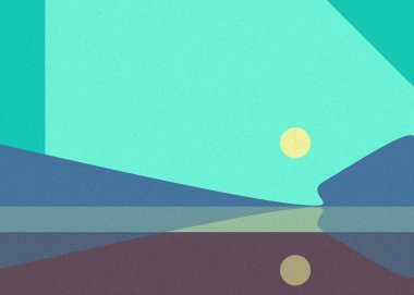 Geometrik peyzaj üretken sanat afişi çizimi