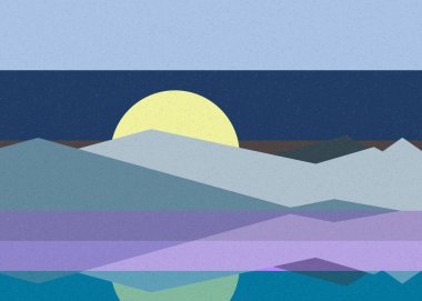 Geometrik peyzaj üretken sanat afişi çizimi