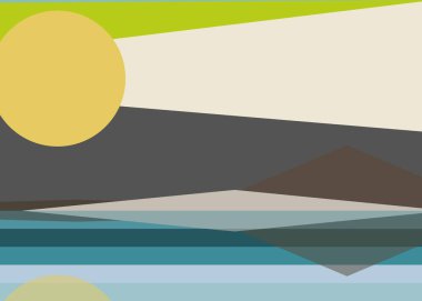 Geometrik peyzaj üretken sanat afişi çizimi