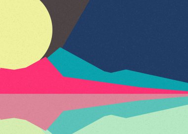 Geometrik peyzaj üretken sanat afişi çizimi